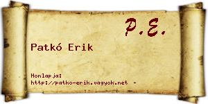 Patkó Erik névjegykártya